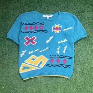 Vintage Chaus Woman Southwestern Knit Short Sleeve Sweater Women’s XL